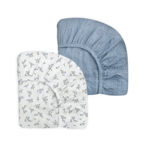 Crib Sheets for Baby Boy Girl 2 Pack, Fitted Crib Mattress Sheet 28" x 52", Muslin Toddler Bedding with Neutral Style, Nursery Bedding Essentials (Bluebell Bloom & Light Blue)