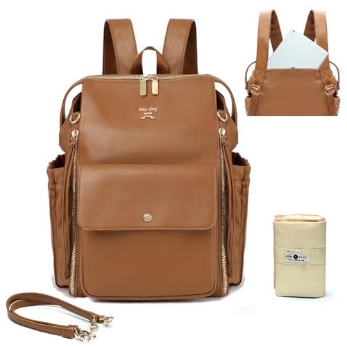 miss fong Diaper Bag Backpack Baby Diaper Bag,Leather Diaper Bag Backpack Diaper Bag Purse with 13 Pockets Diaper Bag Organizer, Changing Pad, Stroller Straps,4 Insulated Pockets