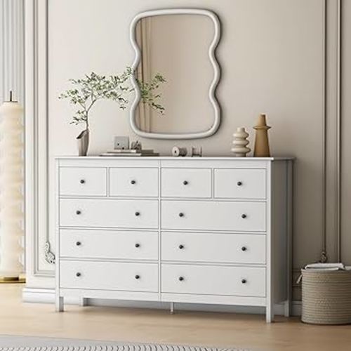 wanan 10 Drawer Dresser, 55" Modern White Dressers& Chests of Drawers, 10 Drawer Wide Dresser for Bedroom, Living Room