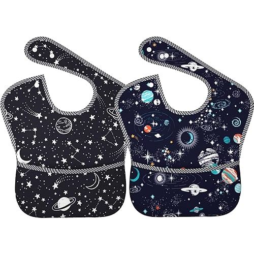Bibs Cute Baby Stuff 2Packs for 6-24 Months Waterproof Washable Fabric