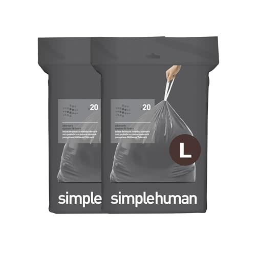 simplehuman Code L 40 Count, Genuine Custom Fit Liners, Drawstring Trash Bags in Dispenser Packs, 18 Liter / 4.7 Gallon