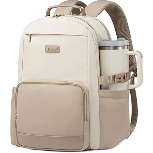 LOVEVOOK Laptop Backpack for Women with Pouch Pocket for Large Capacity Cup,17 Inch Laptop Computer Bag Travel Backpack Purse,Waterproof Work Business Backpack College Teacher Bags,Beige-Khaki