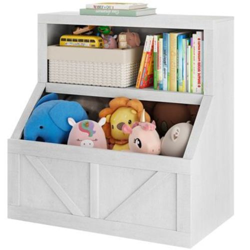 Kids Bookshelf and Toy Storage - Wooden Toddler Bookcase Cabinet with Large Cubbies for Playroom, Bedroom, Nursery, Kindergarten