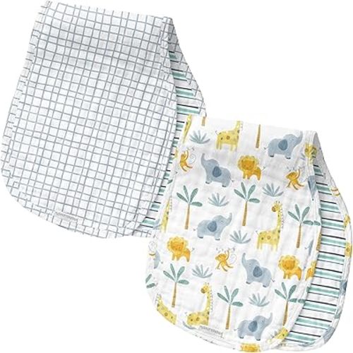 Stephen Joseph, Muslin Baby Burp Cloths, 2-Pack 100% Cotton,Burp Cloth for Baby Boys and Girls, Zoo