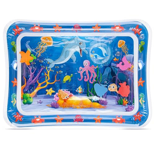 Yeeeasy Tummy Time Water Mat with Squeakers, Baby Toys for Infants and Toddlers 3 6 9 Months, Baby Squeaky Toys, Senory Develop Toys