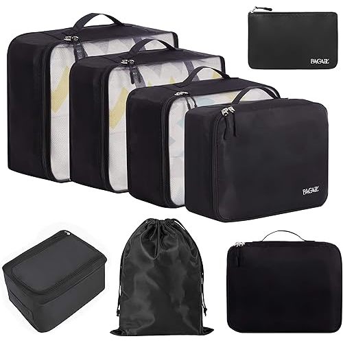 BAGAIL 8 Set Packing Cubes Luggage Packing Organizers for Travel Accessories (Jet Black)
