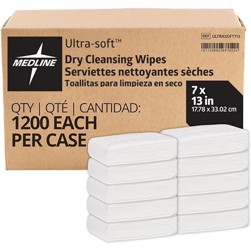 Medline Ultrasoft Dry Baby Wipes, Gentle Disposable Cleansing Cloths, 1,200 Count, Dry Wipe Size is 7 x 13 inches, Great for Sensitive Skin and can be used as Baby Washcloths, Incontinence Wipes