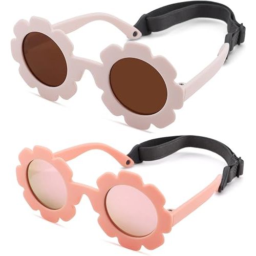 Flexible Bendable Flower Baby Polarized Sunglasses with Strap for Newborn Infant Girls Age 0-24 Months