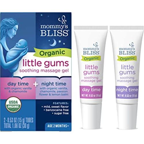 Mommy's Bliss Organic Little Gums Soothing Massage Gel Day and Night Combo Helps with Tender Age Months + Sugar Free 2 - 0.53 Oz Tubes, mild, sweet flavor, 2 Count(Pack of 1)