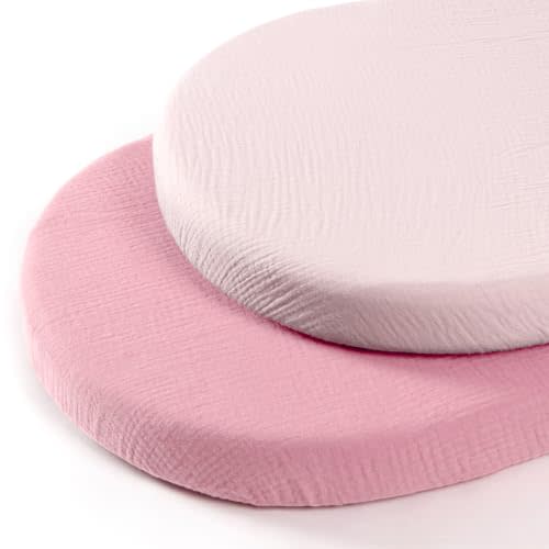 lulumoon Baby Muslin Bassinet Sheets: Cotton Bassinet Sheets Neutral for Boys and Girls - Fitted for Oval Rectangle or Hourglass
