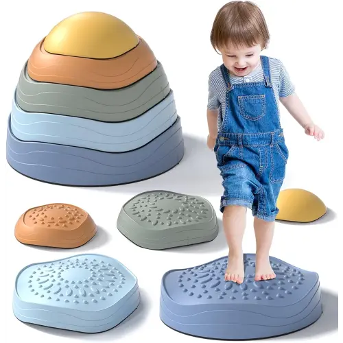 Lehoo Castle Stepping Stones for Kids, Non-Slip Toddler Stepping Stones, Indoor & Outdoor Toys for Toddlers 1-3, Obstacle Course for Kids, Sensory Balance Board
