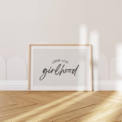 Long Live Girlhood Black & Beige Downloadable Print, Sibling Nursery Decor, Sisters Room, Wall Decor, Quote Wall Art, Printable