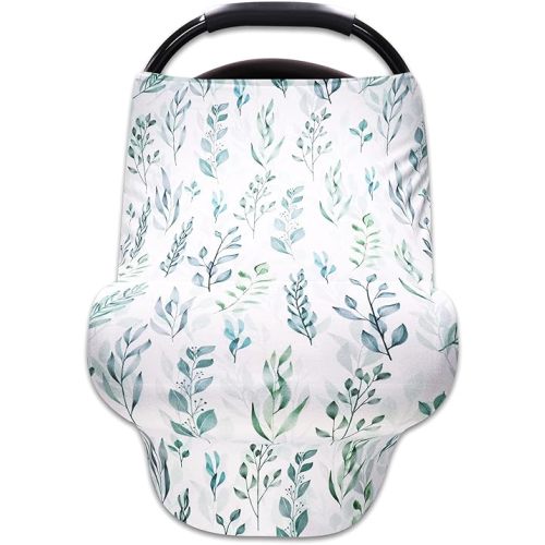DILIMI Baby Car Seat Cover Green Leaf, Breastfeeding Cover Soft Breathable Infant Carseat Canopy Multifunctional Cover for Stroller/High Chair/Shopping Cart/Car Seat Canopies