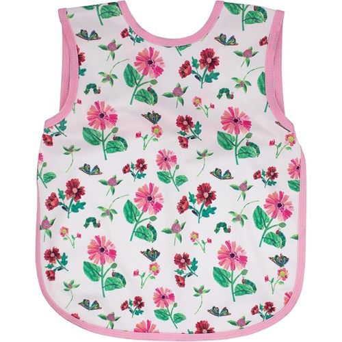 BapronBaby Eric Carle Pink Floral Caterpillar Bapron - No Neck Tie Safer Bib for Baby & Toddler - Soft Waterproof Stain Resistant - Machine Washable - Sz Baby/Toddler 6m-3T