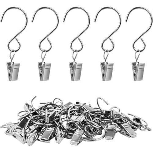 S Hook Curtain Clips, 45 Pack 304 Stainless Steel Clip Hooks Hanging Party String Lights Christmas Garden Courtyards Decoration, Gutter Wall-Grid Tent Camper Awning Hangers, 3 Inch Silver