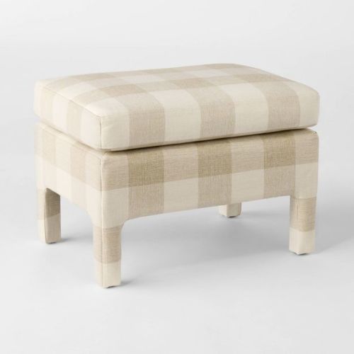 Bellfield Fully Upholstered Ottoman Cream Checkered - Threshold™ designed with Studio McGee