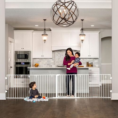 Regalo Safety 192" Super Wide Baby Gate & Play Yard, 2-in-1 Convertible Extra Wide Safety Barrier, Hardware Mounted for Toddlers & Pets, Tested & Safe for 30 Years, American Designed & Owned, White