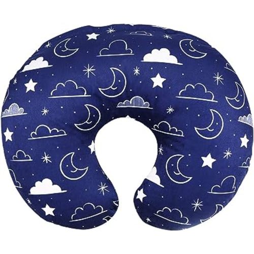 IBraFashion Minky Nursing Pillow Cover Nursing Pillow Slipcover Soft Fits Snug On Infant Nursing Pillows for Breastfeeding Moms (Navy Blue, Stars and Clouds)
