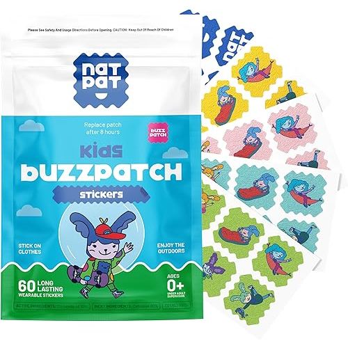 NATPAT Buzz Patch Stickers for Kids (60 Pack) - The Natural Patch - For Toddlers, Babies, Kids