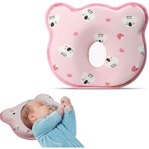 Memory Foam Pillow Soft and Cozy Cartoon Bear Travel Pillow for Small Boys and Girls(Pink Bear 2)