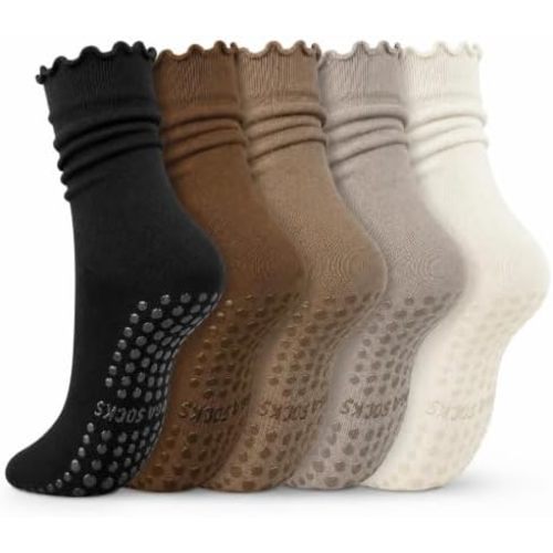 Pilates Socks with Grips for Women, Cute Ruffle Non Slip Yoga Socks