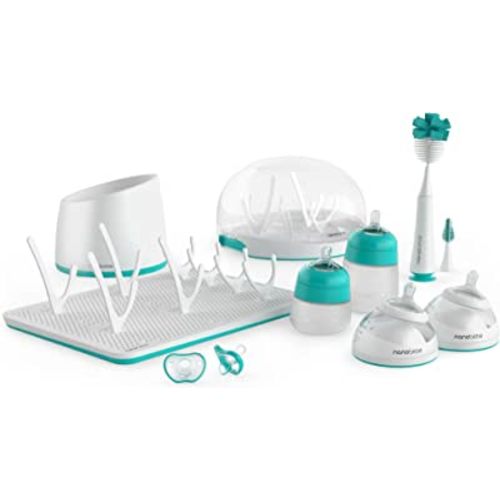 Nanobebe Baby Bottle Ultimate Feeding and Cleaning Set, for Breast Milk and Formula, Cleaning and Soothing Essentials, Baby Shower Registry Gift, for Newborn, Infant and Baby - Teal