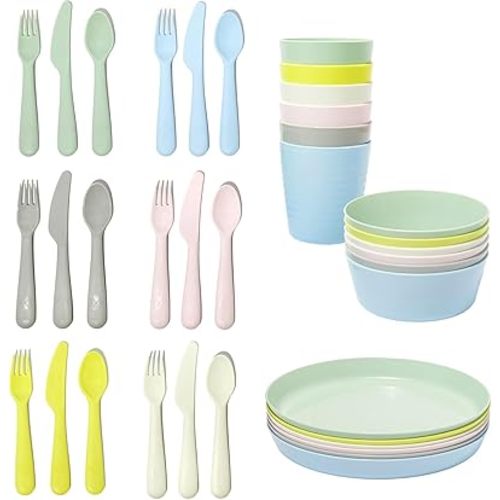 Ikea Kalas BPA Free Plastic Kids Tableware Set - Bowl, Plate, Cup and Cutlery - Pastel Colours