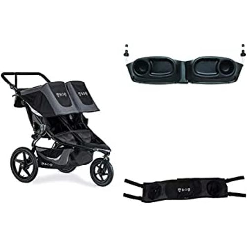 BOB Gear Bundle, Revolution Flex 3.0 Duallie Double Jogging Stroller, Graphite Black + BOB Gear Snack Tray, Black + BOB Handlebar Console