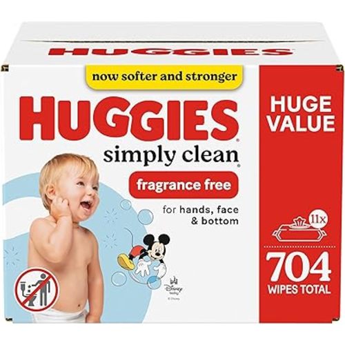 Huggies Simply Clean Unscented Baby Diaper Wipes, 11 Flip-Top Packs (704 Wipes Total), Packaging May Vary