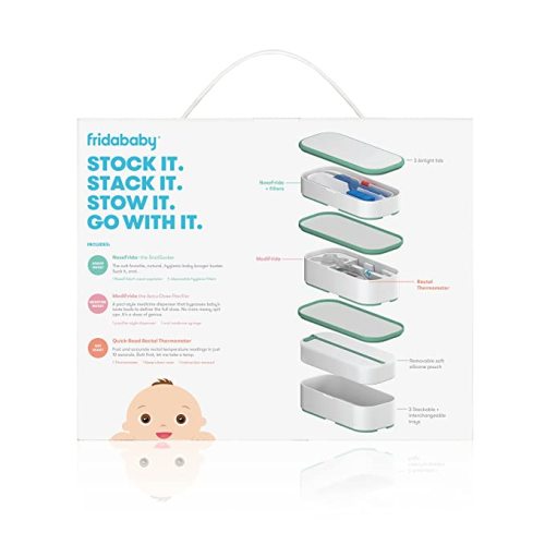 Frida Baby Mobile Medicine Cabinet Travel Kit | Baby Essentials Gift Set Includes NoseFrida Snotsucker, Rectal Thermometer, MediFrida Medicine Dispenser with Portable Carrying Case