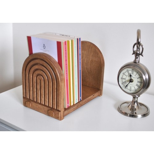 Wooden Tabletop Bookshelf with Arches Carving, Desktop Book Rack, Minimalist Wood Book Stand
