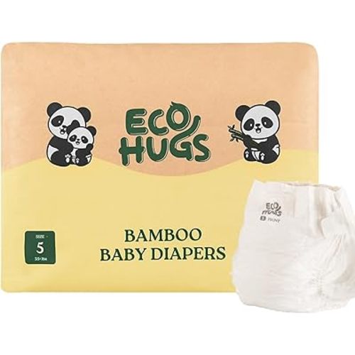 EcoHugs Organic Bamboo Diapers Size 5 | Ultra-Soft Disposable Baby Diapers | Hypoallergenic and Super Absorbent | Unscented and Totally Chlorine Free | Pack of 22