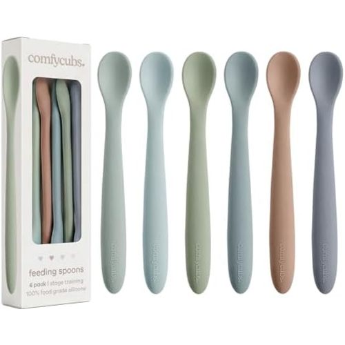 Comfy Cubs Silicone Baby Spoons Set 6-Pack Ocean - Flexible Baby Spoons