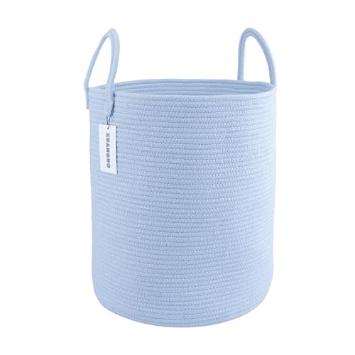 XUANGUO Cotton Rope Laundry Basket Hamper for Clothes Woven Storage Basket for Living Room Bedroom Boho Tall Rope Baskets for Blanket Toys Pillow Towels Baby Nursery Hamper Bin light blue