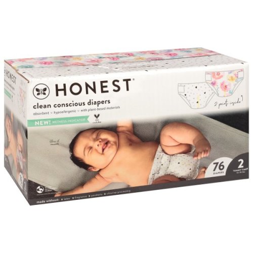 The Honest Company Clean Conscious Disposable Diapers - Ya Heart + Rose Blossom, Size 2, 72 Count