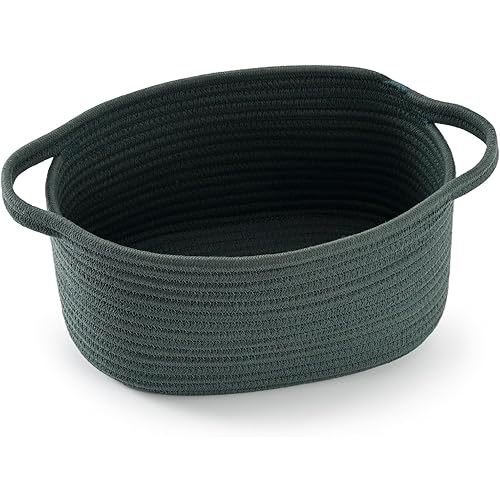 Cute Woven Storage Basket with Handle – Hunter Green Empty Gift Burr Basket for Valentines Day, Birthday, Holiday Gifts, Eco-Friendly, Decorative Organizer Bin for Nursery, Plants