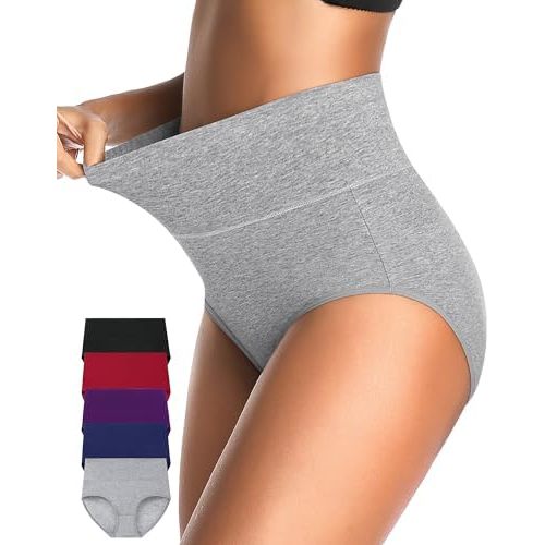 CULAYII Tummy Control Underwear for Women High Waisted Panties Full Coverage Cotton Postpartum Briefs Stretch Ladies Undies