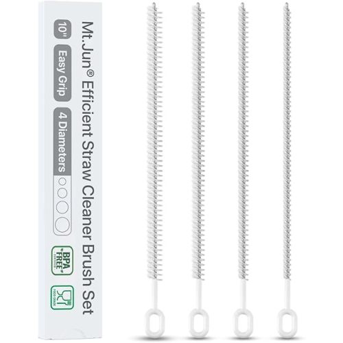Heavy-Duty Straw Cleaner Brush Set – 10-Inch, 4 Pack with 4 Diameters (Perfect for Thin to Smoothie Straws), Full Coverage Bristles, Ergonomic Grip Handle