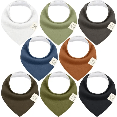 KeaBabies 8-Pack Bandana Bibs for Baby Girls, Boys - Organic Cotton Baby Bibs for Drooling & Teething Newborn, Toddler, Infant 0-36 months, Extra Soft, Absorbent Cloth with Snaps (Basic/Quin)