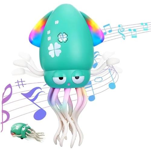 Dancing Octopus Baby Toy, Electric Crawling Octopus Tummy Time Toy, Rechargeable Magic Dancing Music Squid for Year Old Kids Boy Girl Birthday Gifts, Funny Squid for Office Desk Decor (Green)