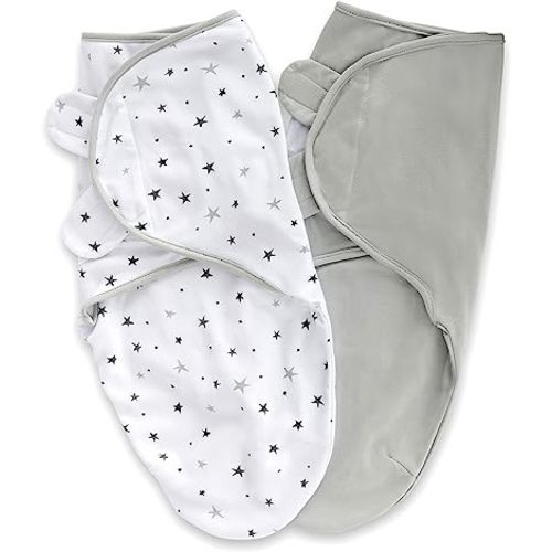 Ely's & Co. Adjustable Swaddles for Newborn, Baby Swaddles 0-3 Months, Velcro Swaddle Sack for Baby Girl/Boy, 2 Pack (Grey Star)