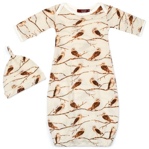 Owl Bamboo Newborn Gown & Hat Set