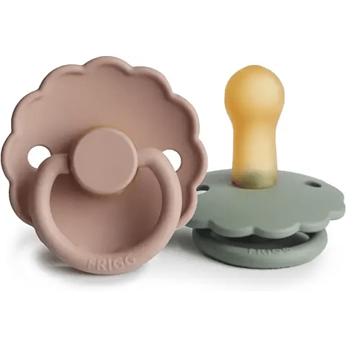 FRIGG Daisy Natural Rubber Baby Pacifier | Made in Denmark | BPA-Free (Blush/Sage, 6-18 months) 2-Pack