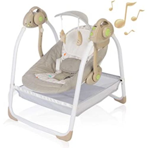 Baby Swings for Infants to Toddler, Compact Baby Swing with 6 Motions, Portable Swing with Music, Sounds, Timing, Baby Rocker with 2 Toys, Plush Seat & Soft Head Support, Machine Washable(Khaki)