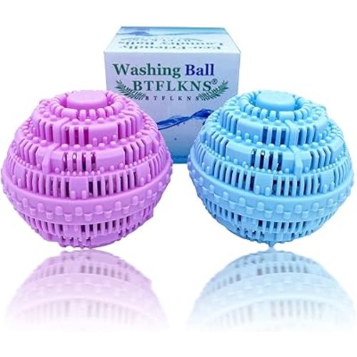 Laundry Balls Set, Eco-Friendly Super Washing Machine Laundry Ball, All Natural Washer Ball Laundry Detergent Alternative, Household Can Be Reused 2000 Washings(2pcs Balls, Pink,Blue)