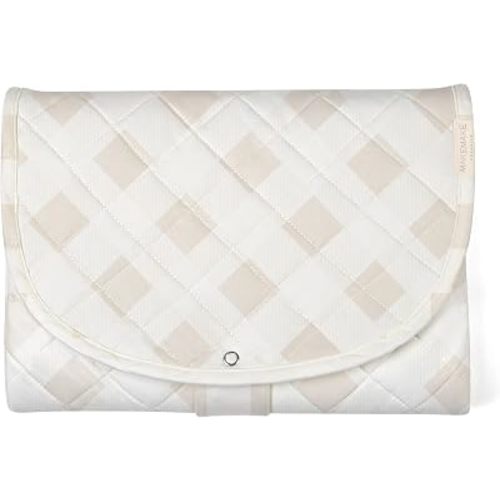 Organic Portable Changing Pad GOTS Certified Organic Cotton Fill Portable Diaper Changing Mat Diaper Clutch Changing Station Kit Compact Travel Pad (33"x34", Plaid Oat)