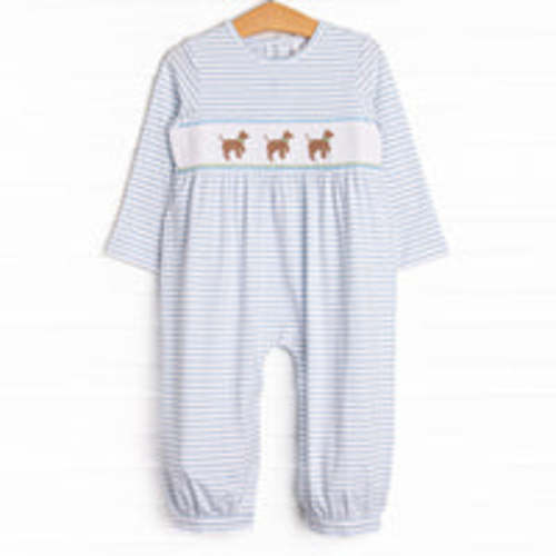 Puppy Present Smocked Romper, Blue – Stitchy Fish
