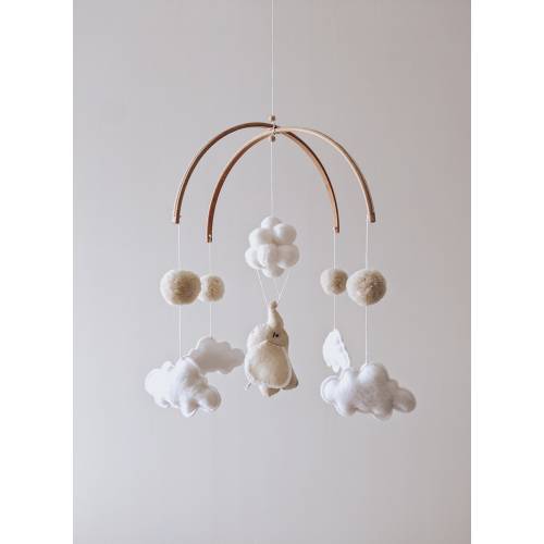 Elephant mobile. Neutral baby nursery mobile.