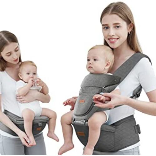 Baby Carrier with Hip Seat, Baby Carrier Newborn to Toddler, 6-in-1 Ways to Carry, All Seasons, Adjustable Baby Holder Carrier for Breastfeeding (Grey