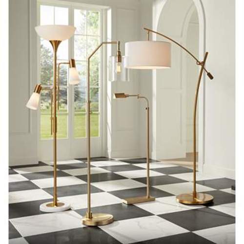 Possini Euro Raymond Warm Gold Adjustable Boom Arc Floor Lamp - #707H1 | Lamps Plus